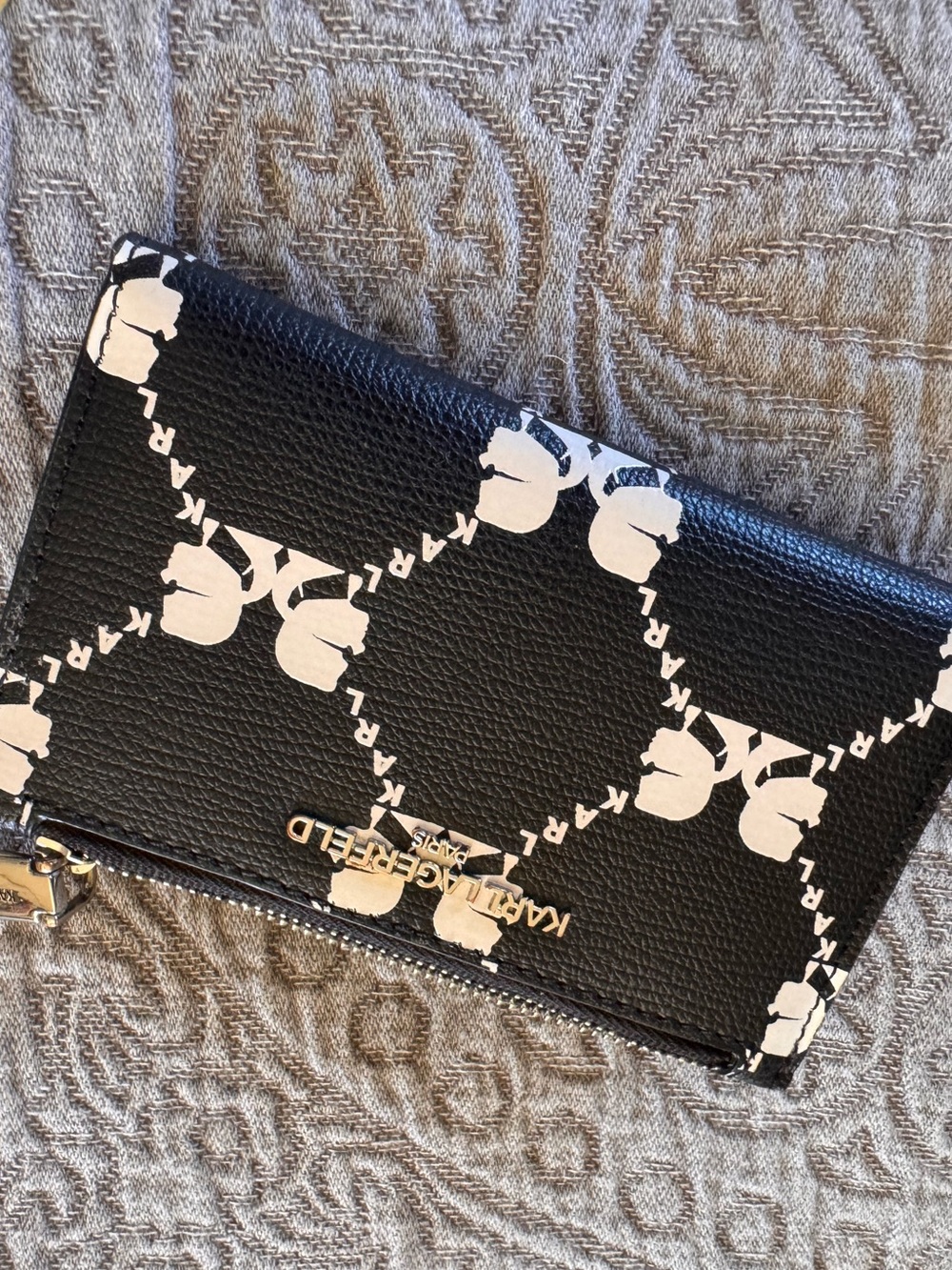 Karl Lagerfeld Black Wallet with White Logo Pattern